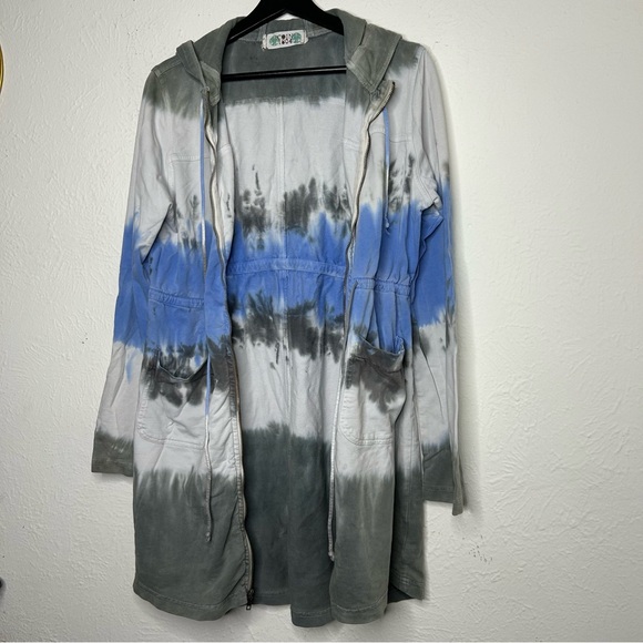 Coin 1804 Tie Dye Robe Swimsuit Coverup Cover Up Long Hoodie Zipper Zip up - Picture 12 of 12